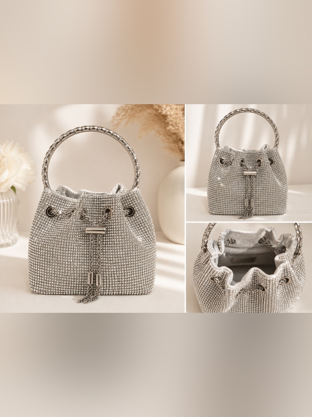 Elegant Silver Beaded Women's Bag